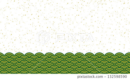 Background material of Seigaiha and gold leaf / green and gold Background material of Seigaiha and gold leaf / green and gold 132598590