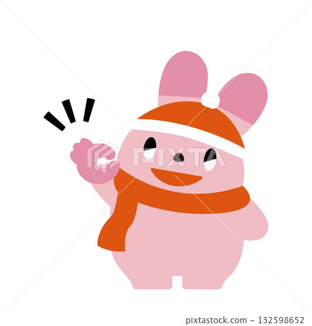 Winter rabbit making an OK pose 132598652