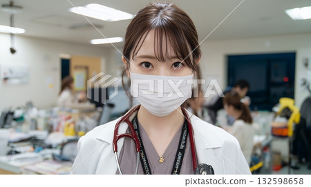 Young female doctor wearing a mask 132598658