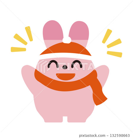 A winter rabbit cheering (smiling) 132598663