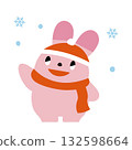 Winter rabbit raising his hand to say hello 132598664