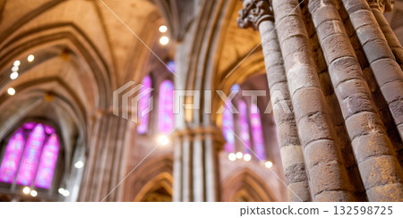 Stone Columns in Gothic Cathedral Interior 132598725