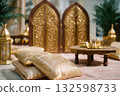 Luxurious Oriental Lounge Decor with Gold Accents 132598733