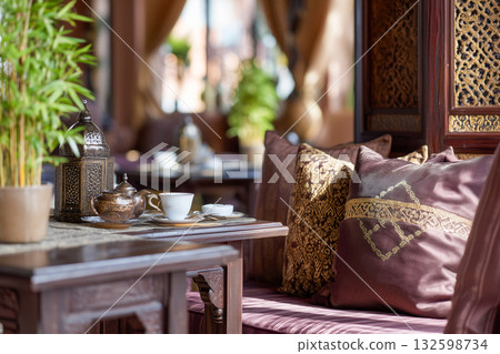 Elegant Oriental Tea Lounge Interior Elegant Oriental Tea Lounge Interior 132598734