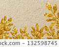 Gold Glitter Leaf Border on Textured Paper 132598745