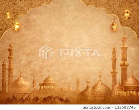 Islamic Architecture Background with Lanterns Islamic Architecture Background with Lanterns 132598746