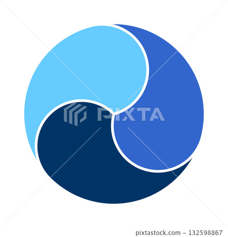 Three-division circular cycle diagram template, 3-step blue circular chart, vector illustration Three-division circular cycle diagram template, 3-step blue circular chart, vector illustration 132598867