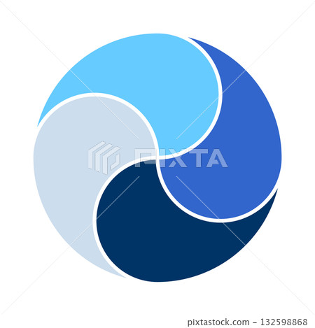 4-division circular cycle diagram template, 4-step blue tone circular chart, vector illustration 132598868