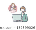 A female operator providing online customer service and a woman making a phone call 132599026