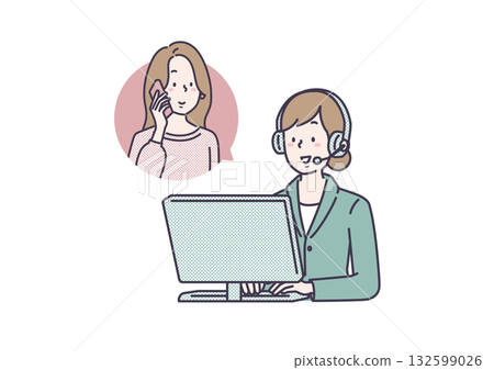 A female operator providing online customer service and a woman making a phone call A female operator providing online customer service and a woman making a phone call 132599026