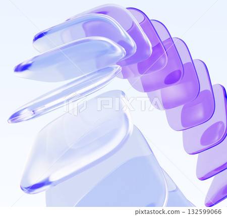 Holographic glass square plate shapes with circular motion effect. Abstract geometric 3d background with purple and blue gradient transparent blocks. Futuristic technology, data array. 3D illustration 132599066