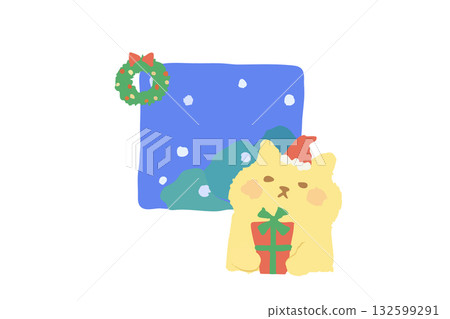 Winter hand-drawn illustration of a cute cat holding a Christmas present Winter hand-drawn illustration of a cute cat holding a Christmas present 132599291