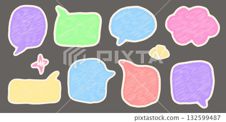 Chalk pencil doodle speech bubbles set, crayon comic talk frames with sketch style grunge texture, hand drawn vector illustration on black background for creative design projects Chalk pencil doodle speech bubbles set, crayon comic talk frames with sketch style grunge texture, hand drawn vector illustration on black background for creative design projects 132599487