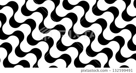 Vector pattern with black and white waves, inspired by Portuguese pavement. Copacabana boardwalk motif from Rio de Janeiro, famous sidewalk design illustration. Vector pattern with black and white waves, inspired by Portuguese pavement. Copacabana boardwalk motif from Rio de Janeiro, famous sidewalk design illustration. 132599491