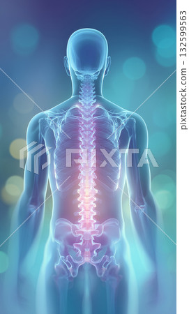 Human body model with focus on spinal cord - back pain, lower back pain concept 132599563