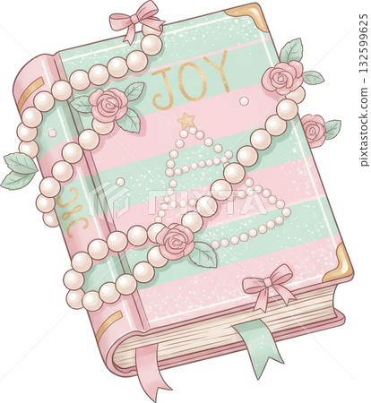 Pastel Christmas book with JOY pearl tree roses and festive adornments 132599625