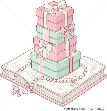 Pastel Gift Boxes Pearls and Open Book 132599627