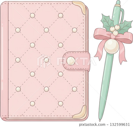 Pastel pink quilted planner and decorative holly pen set Pastel pink quilted planner and decorative holly pen set 132599631