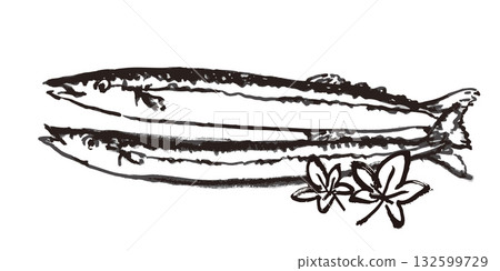 太平洋秋刀魚墨畫插圖 132599729