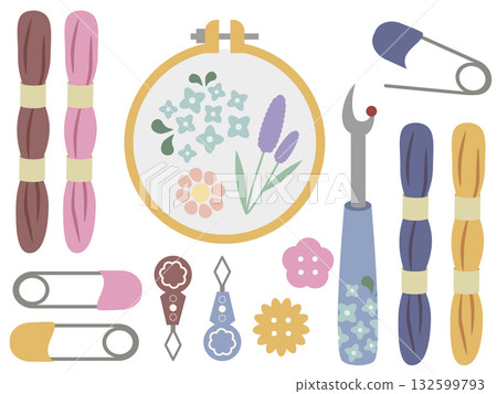 Cute craft tool illustration set material 132599793