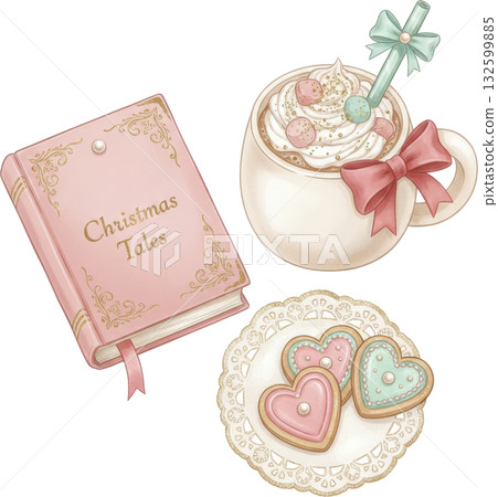 Cozy Christmas book hot chocolate heart cookies and festive treats Cozy Christmas book hot chocolate heart cookies and festive treats 132599885