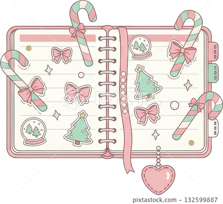 Cute Christmas themed planner decorated with festive stickers and a heart charm 132599887