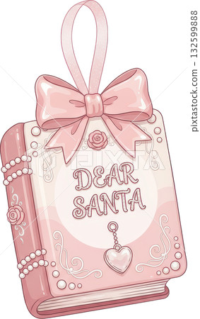 Elegant pink decorative book ornament with bow ribbon pearls 132599888