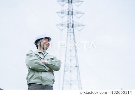 Young employees of a power transmission construction company 132600114