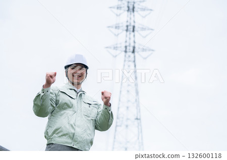 Young employees of a power transmission construction company 132600118