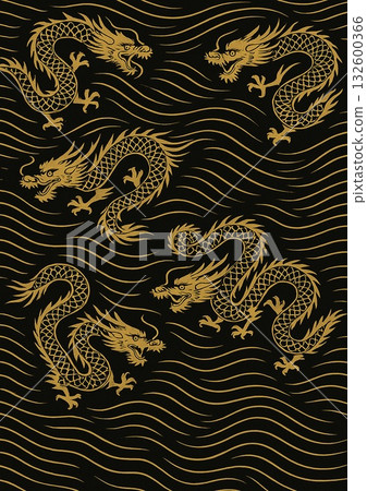 黑色背景上的金色龍和風圖案 132600366