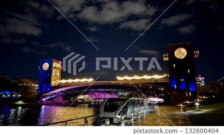 Night view of a bridge lit up in blue (travel/night view background) 132600404