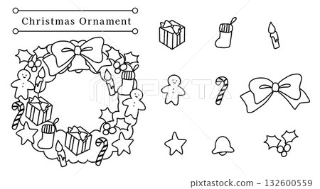 Simple and cute hand-drawn wreath icon set Simple and cute hand-drawn wreath icon set 132600559