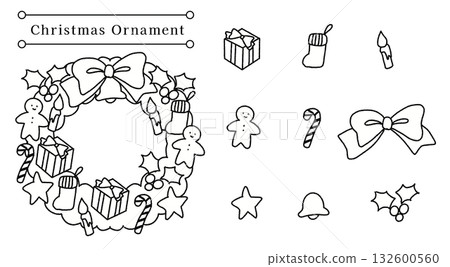 Simple and cute hand-drawn wreath icon set Simple and cute hand-drawn wreath icon set 132600560
