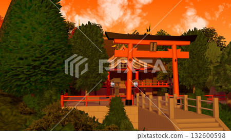 "Shrine dyed in the sunset" can be used as a background for animation 132600598