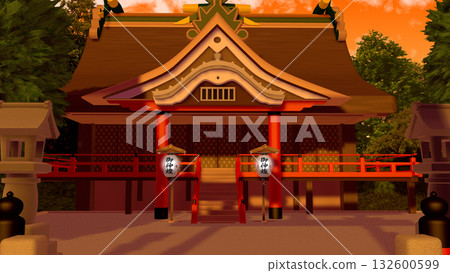 "Shrine dyed in the sunset" can be used as a background for animation 132600599