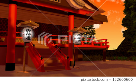 "Shrine dyed in the sunset" can be used as a background for animation 132600600