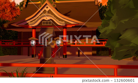 "Shrine dyed in the sunset" can be used as a background for animation 132600601