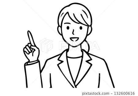 A businesswoman pointing to the right and explaining (upper body, monochrome line drawing) A businesswoman pointing to the right and explaining (upper body, monochrome line drawing) 132600616