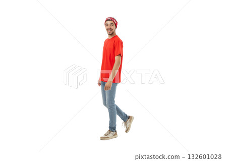 Man in festive attire joyfully celebrating, isolated, PNG 132601028