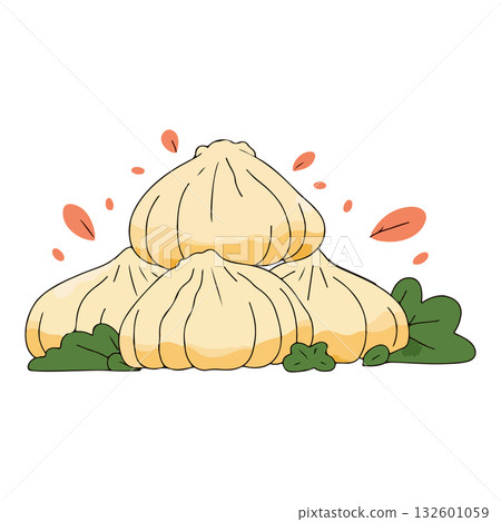 Pile of Dumplings with Green Leaves 132601059