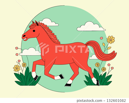 Cartoon Horse Running in a Field Cartoon Horse Running in a Field 132601082