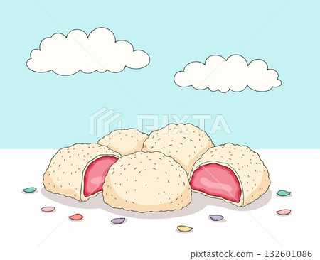 Strawberry Mochi Dessert Illustration 132601086
