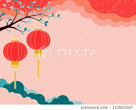 Chinese Lanterns Hanging from a Tree Branch 132601087