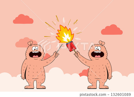 Cartoon Monsters with Firecracker 132601089