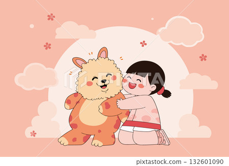 Girl Hugging a Bear Illustration 132601090
