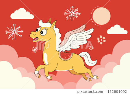 Cartoon Pegasus Flying in the Sky 132601092