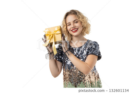 Festively dressed for New Year celebration, isolated, PNG Festively dressed for New Year celebration, isolated, PNG 132601134