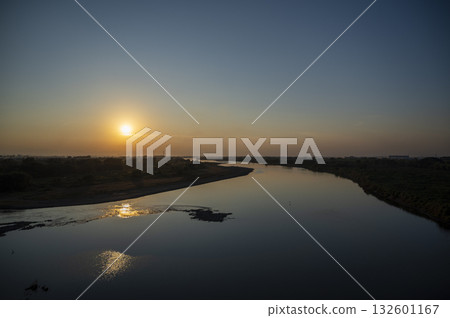 Sunset sky and river view from Showa Bridge 132601167