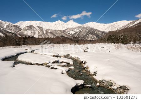 Snow-capped Northern Alps mountain range, Hakuba Village, Nagano Prefecture 132601275