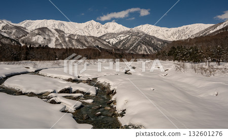 Snow-capped Northern Alps mountain range, Hakuba Village, Nagano Prefecture 132601276